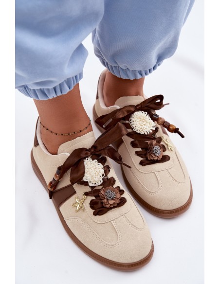 Women's Sneakers With Decorations Beige Lelora