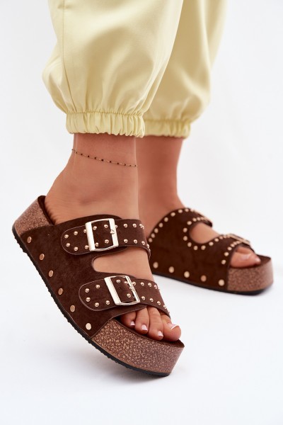 Women's Slippers With Buckles And Hooks Chocolate Ledira