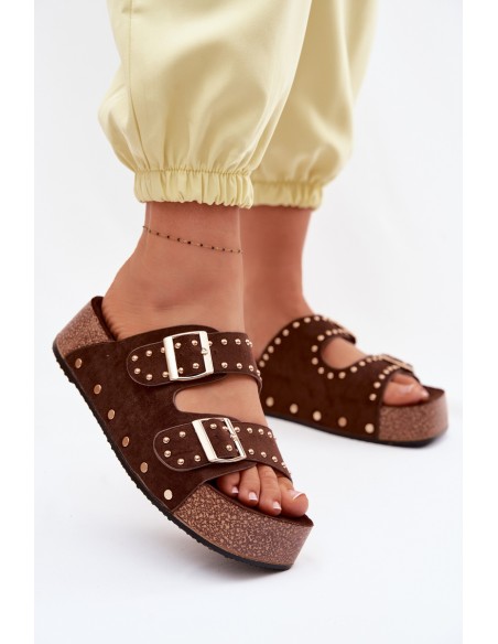 Women's Slippers With Buckles And Hooks Chocolate Ledira