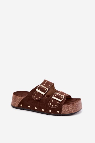 Women's Slippers With Buckles And Hooks Chocolate Ledira 2
