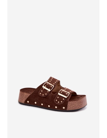 Women's Slippers With Buckles And Hooks Chocolate Ledira