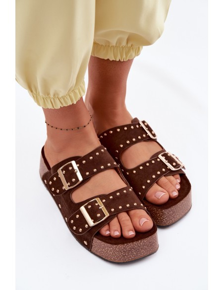 Women's Slippers With Buckles And Hooks Chocolate Ledira