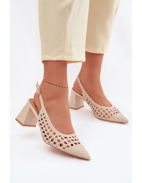 Women's Beige Block Heel Sandals Kedira