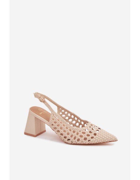 Women's Beige Block Heel Sandals Kedira