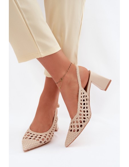 Women's Beige Block Heel Sandals Kedira