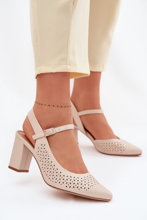 Openwork Block Heel Sandals Sergio Leone SK447 Light Beige