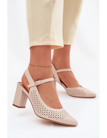 Openwork Block Heel Sandals Sergio Leone SK447 Light Beige