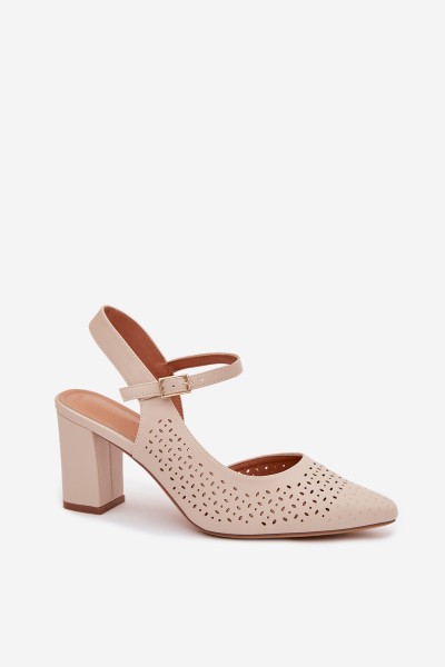 Openwork Block Heel Sandals Sergio Leone SK447 Light Beige 2