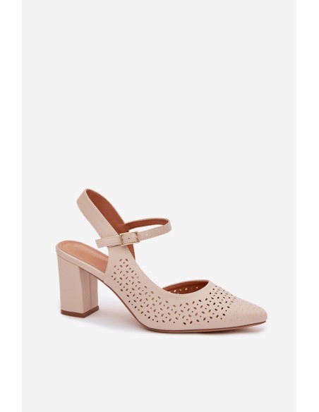 Openwork Block Heel Sandals Sergio Leone SK447 Light Beige