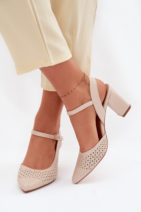 Openwork Block Heel Sandals Sergio Leone SK447 Light Beige