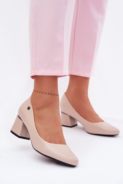 Vinceza Beige Block Heel Shoes