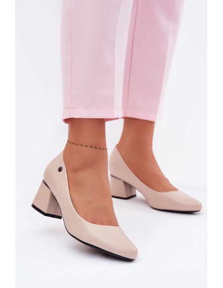 Vinceza Beige Block Heel Shoes
