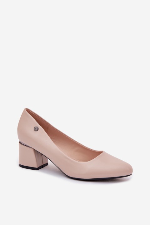 Vinceza Beige Block Heel Shoes