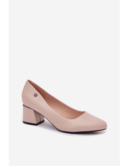 Vinceza Beige Block Heel Shoes
