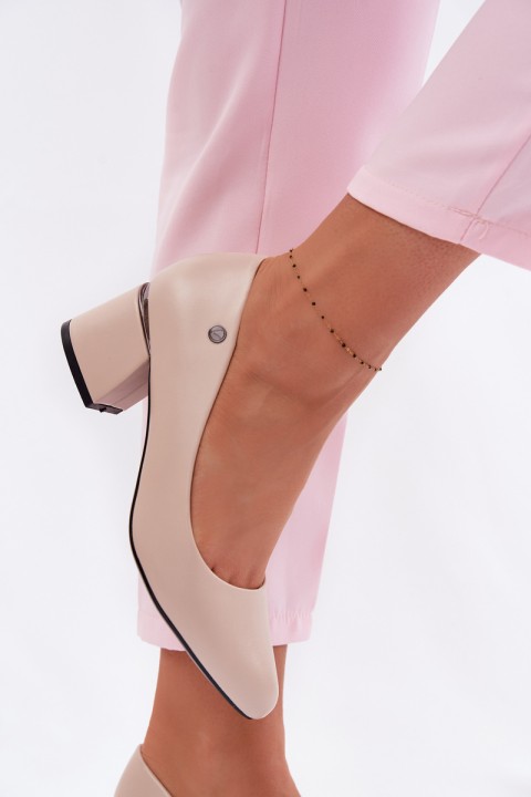 Vinceza Beige Block Heel Shoes