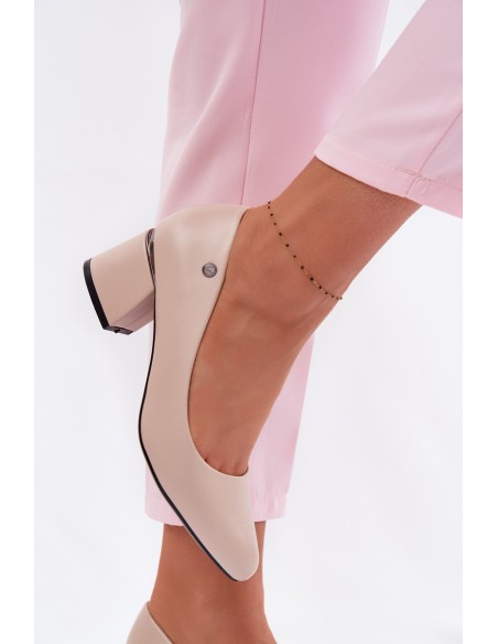 Vinceza Beige Block Heel Shoes