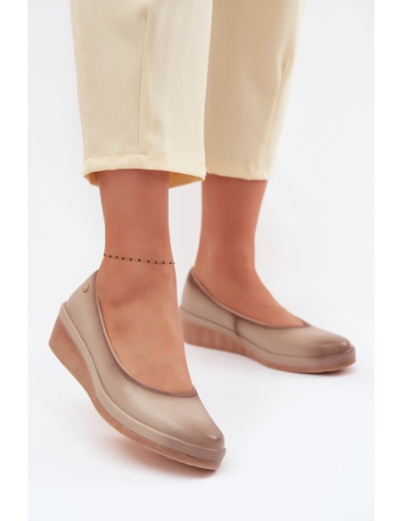 Leather Women's Platform Shoes Vinceza Beige