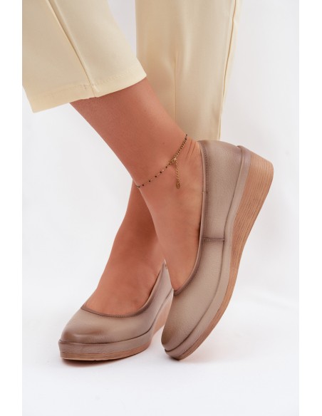 Leather Women's Platform Shoes Vinceza Beige