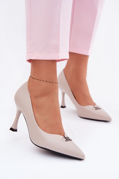 Vinceza Heels with Decorative Detail Light Gray