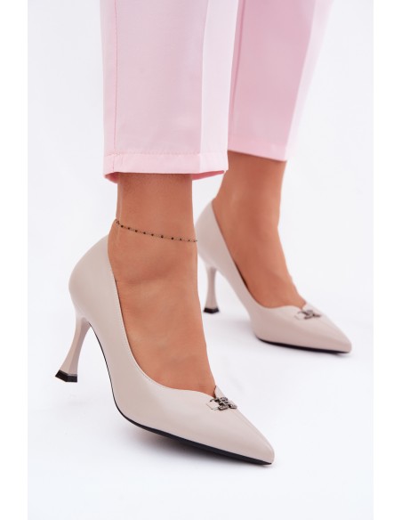 Vinceza Heels with Decorative Detail Light Gray