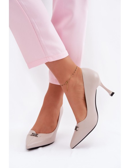 Vinceza Heels with Decorative Detail Light Gray