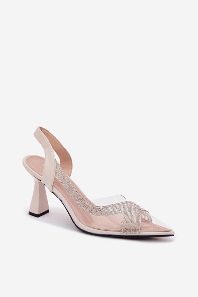 Transparent Sandals with Rhinestones on Heel Vinceza 62282 Light Beige 2
