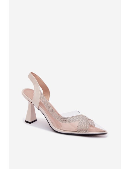 Transparent Sandals with Rhinestones on Heel Vinceza 62282 Light Beige