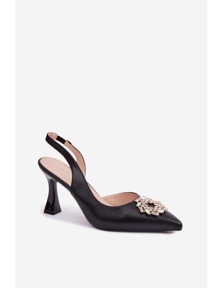 Vinceza 62277 Black Heeled Sandals With Jewelry Decoration