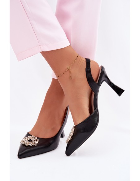 Vinceza 62277 Black Heeled Sandals With Jewelry Decoration