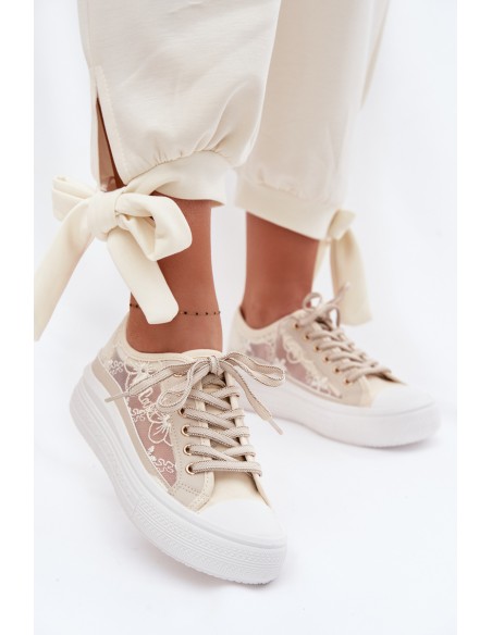 Women's Lace Sneakers On Platform Lee Cooper LCW-26-44-4481 Beige