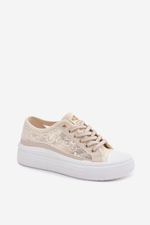 Women's Lace Sneakers On Platform Lee Cooper LCW-26-44-4481 Beige