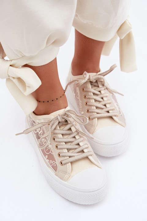 Women's Lace Sneakers On Platform Lee Cooper LCW-26-44-4481 Beige