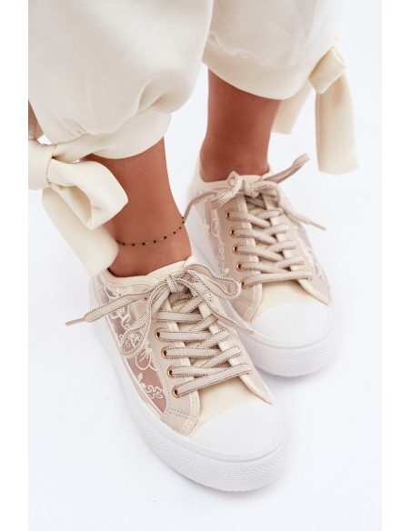 Women's Lace Sneakers On Platform Lee Cooper LCW-26-44-4481 Beige