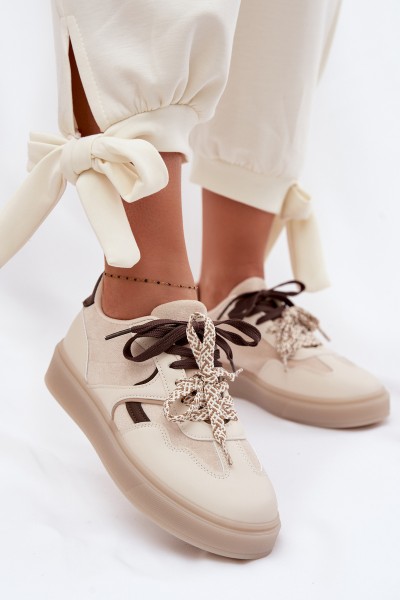 Women's Sneakers With Double Laces Light Beige Relisa