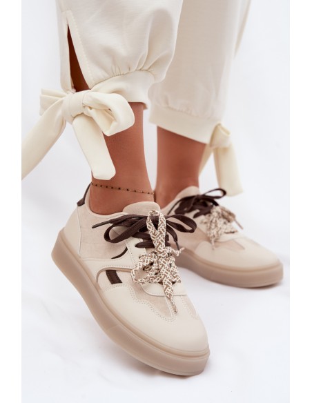 Women's Sneakers With Double Laces Light Beige Relisa
