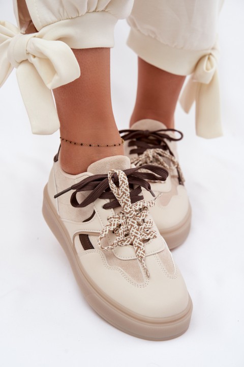 Women's Sneakers With Double Laces Light Beige Relisa
