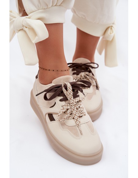 Women's Sneakers With Double Laces Light Beige Relisa