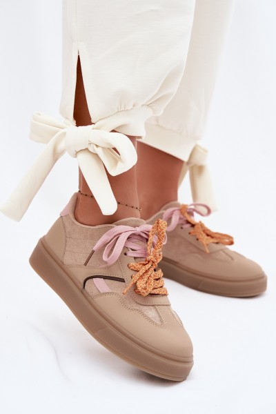 Women's Sneakers With Double Laces Light Brown Relisa