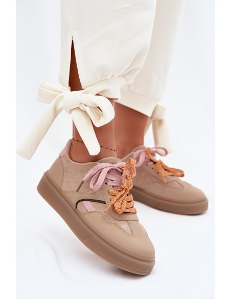 Women's Sneakers With Double Laces Light Brown Relisa