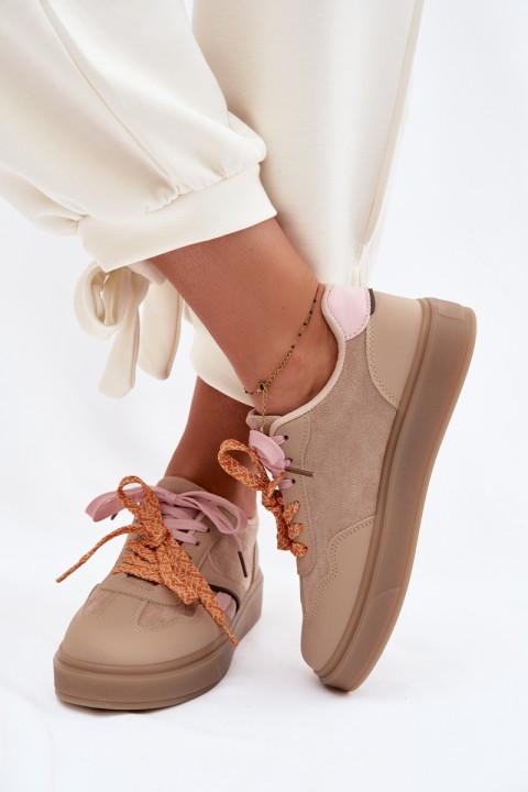 Women's Sneakers With Double Laces Light Brown Relisa