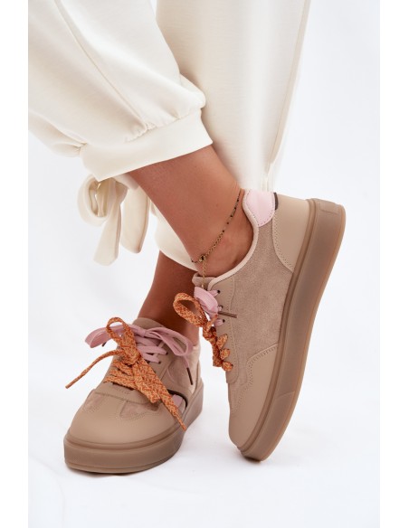 Women's Sneakers With Double Laces Light Brown Relisa