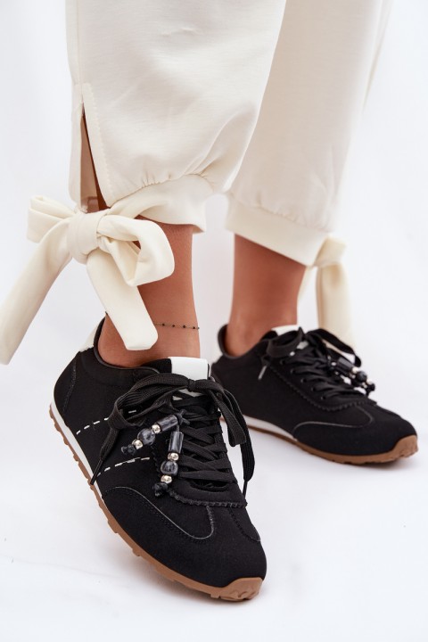 Women's Low Sneakers With Beads Black Galora