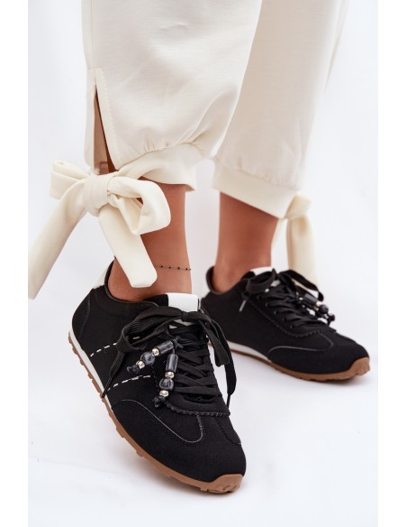 Women's Low Sneakers With Beads Black Galora