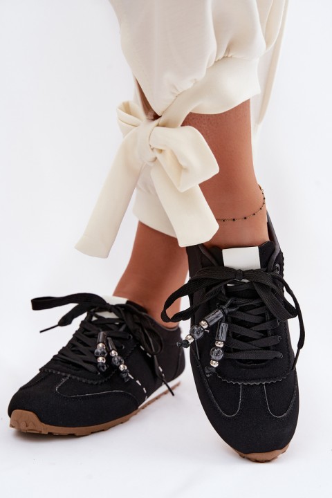 Women's Low Sneakers With Beads Black Galora