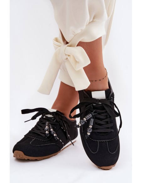 Women's Low Sneakers With Beads Black Galora