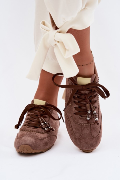 Women's Low Sneakers With Beads Brown Galora
