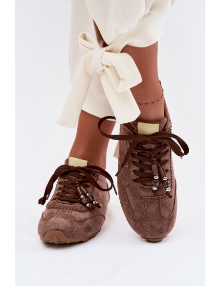 Women's Low Sneakers With Beads Brown Galora