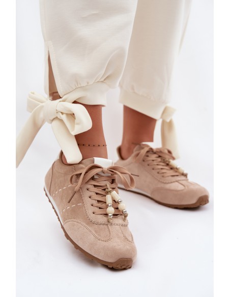 Women's Low Beaded Sneakers Beige Galora