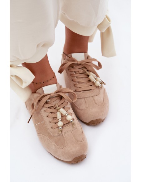 Women's Low Beaded Sneakers Beige Galora