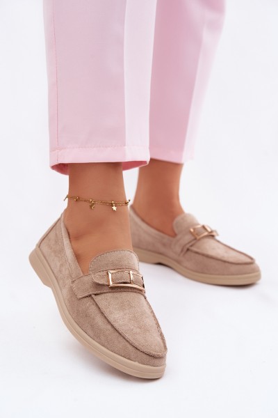 Women's Beige Loafers With Buckle Belinae